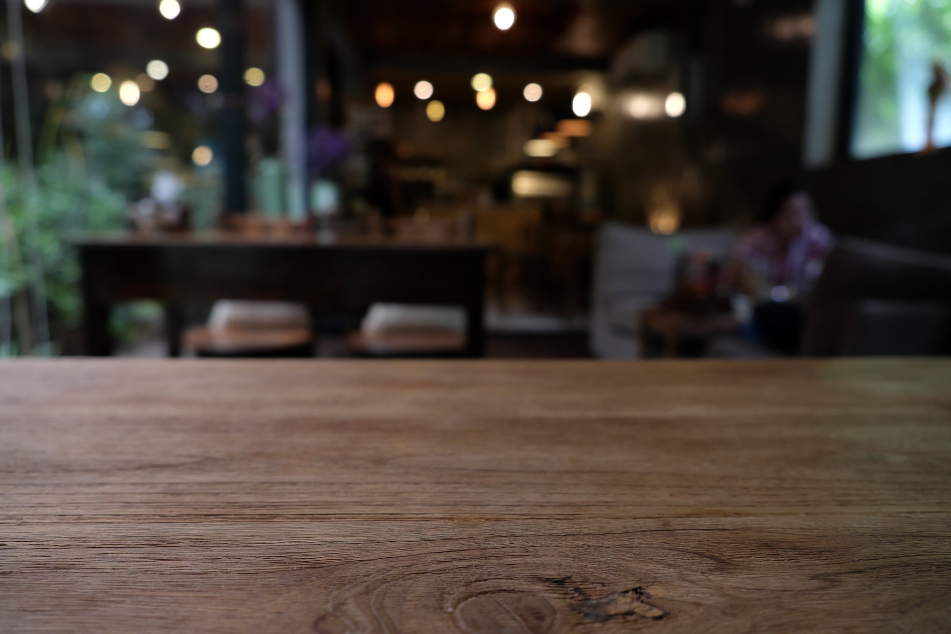 Top of Empty Wood Table at Cafe 